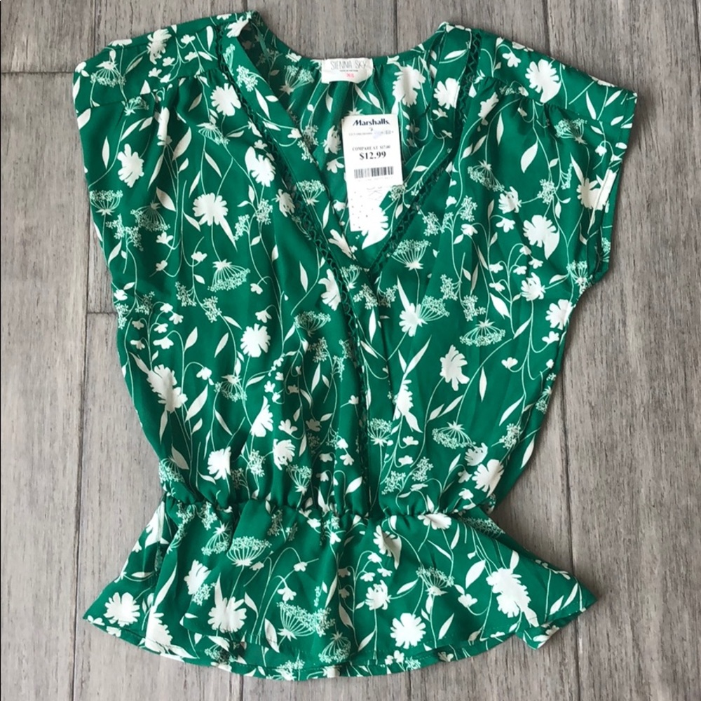 Green Floral Peplum Top